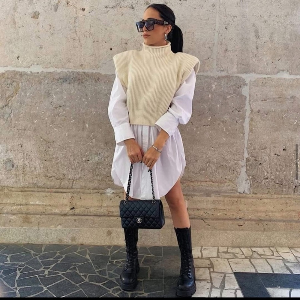 Zara white poplin shirt dress